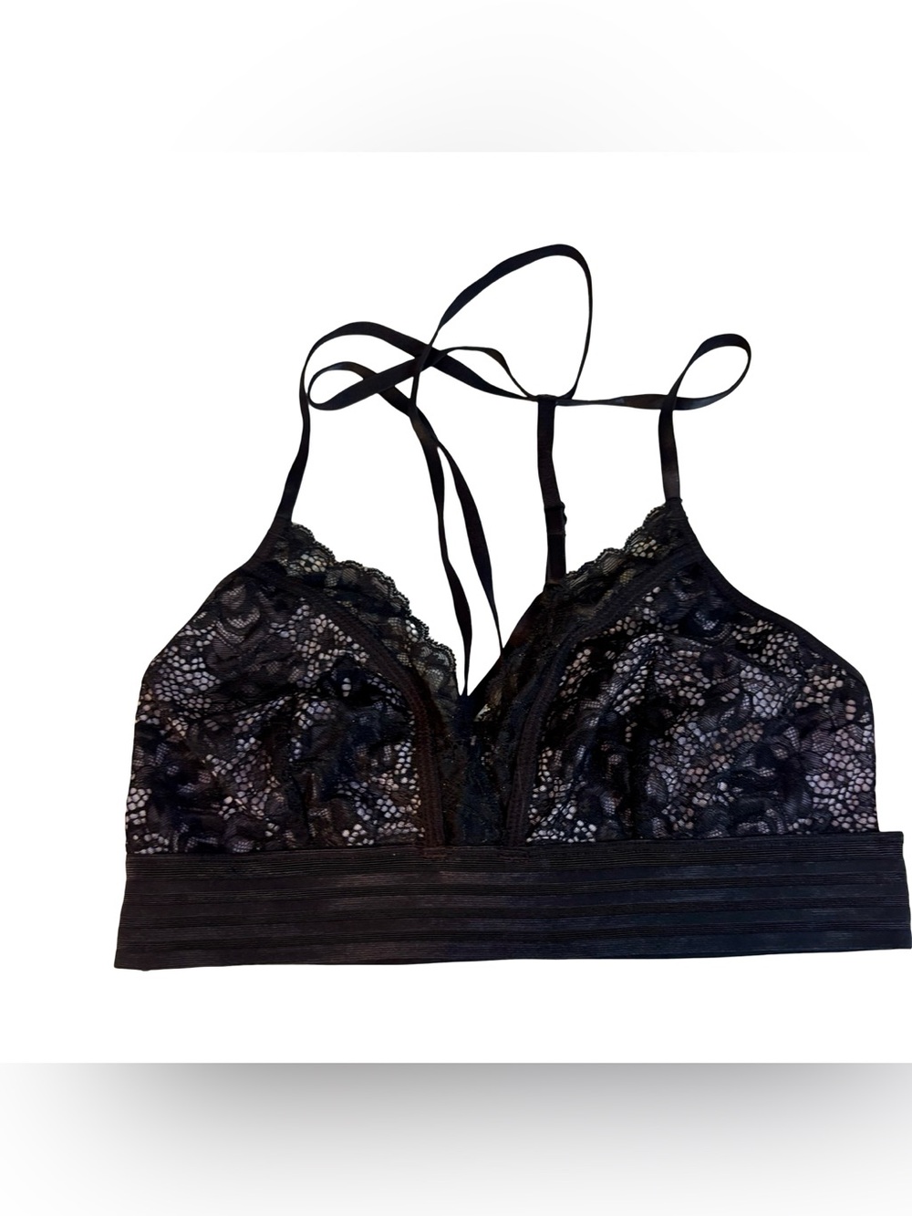 Saki Silver Brand Black Lace Triangle Bralette Bra Size Small Like New